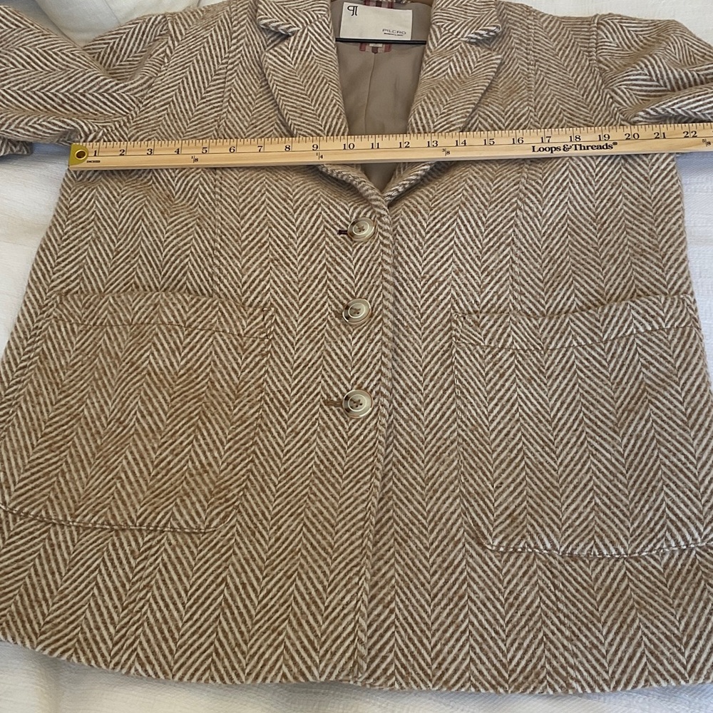 Pilcro from Anthropologie Brushed Herringbone Blazer Size Medium Cream and Beige - Picture 15 of 16